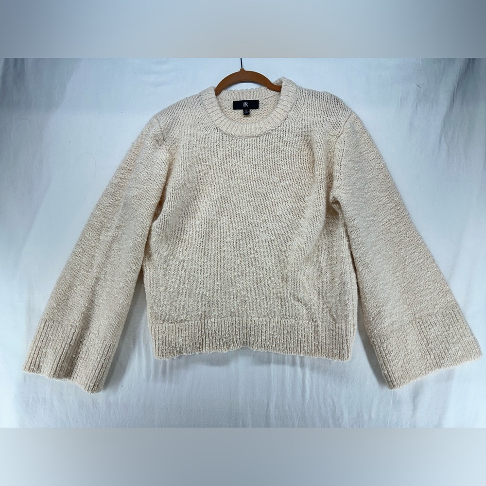 Banana Republic Cream Wool Crew Neck Thick Sweater Wide Sleeves Womens Size M